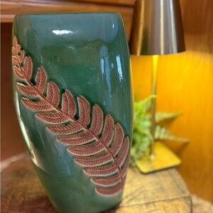 Green Ceramic Vase with Leaf Design Cracker Barrel